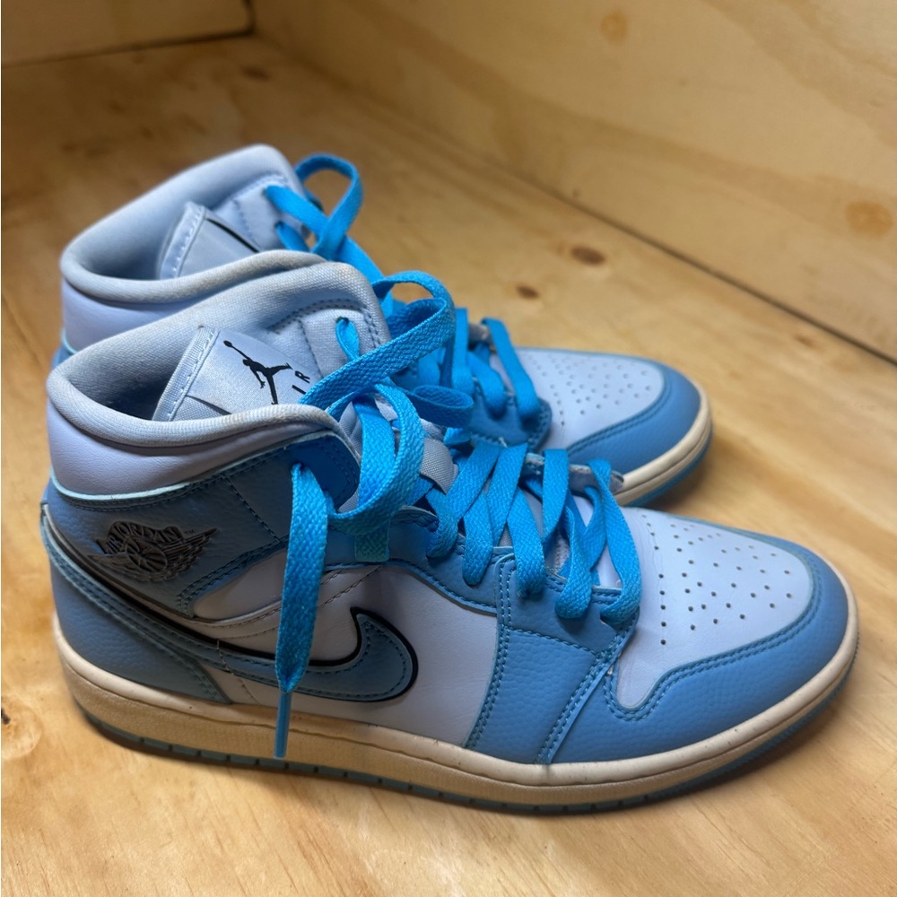 Blue and White High-Top Sneakers